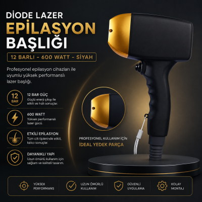 Diode Lazer Epilasyon Başlığı 12 Barlı 600 Watt Siyah
